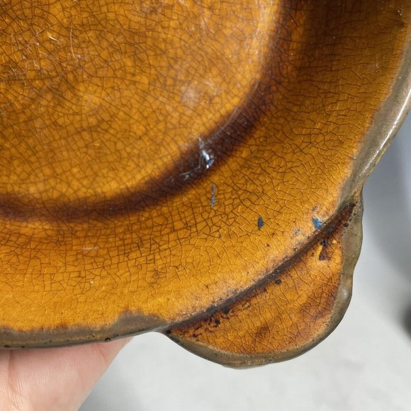 Antique Pottery Yellow Ware Glazed Handled Pie Plate Pan Primitive Glazed Rustic - Picture 4 of 16